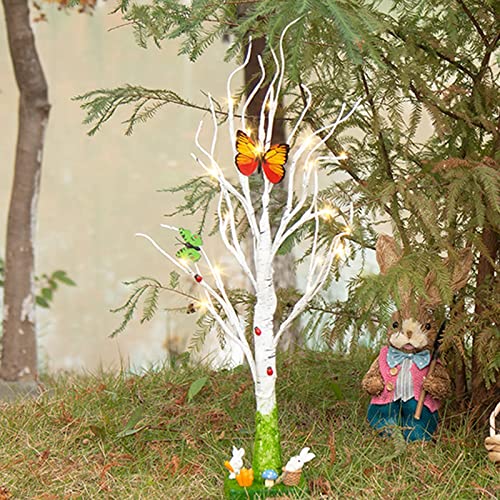 EAMBRITE Tabletop Tree Spring Decor, Easter Tree with Timer Battery Powered, White Birch Tree Rustic Farmhouse Centerpiece Table Artificial Twig Tree Decorations for Home Party Indoor (2 FT/24 LED)