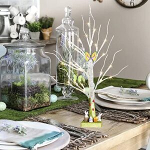 EAMBRITE Tabletop Tree Spring Decor, Easter Tree with Timer Battery Powered, White Birch Tree Rustic Farmhouse Centerpiece Table Artificial Twig Tree Decorations for Home Party Indoor (2 FT/24 LED)