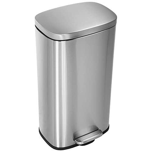 Kitchen Trash Can with Lid Step Trash Bin Fingerprint-Proof for Office Bedroom Bathroom Brushed Stainless Steel Garbage Can 8 Gallon/ 30L