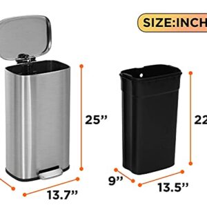 Kitchen Trash Can with Lid Step Trash Bin Fingerprint-Proof for Office Bedroom Bathroom Brushed Stainless Steel Garbage Can 8 Gallon/ 30L