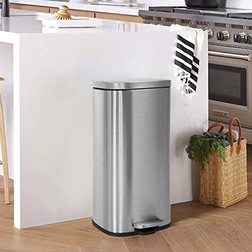 Kitchen Trash Can with Lid Step Trash Bin Fingerprint-Proof for Office Bedroom Bathroom Brushed Stainless Steel Garbage Can 8 Gallon/ 30L