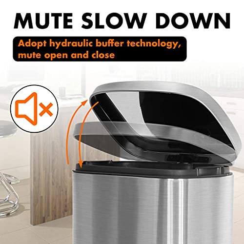 Kitchen Trash Can with Lid Step Trash Bin Fingerprint-Proof for Office Bedroom Bathroom Brushed Stainless Steel Garbage Can 8 Gallon/ 30L