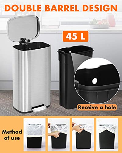 Kitchen Trash Can with Lid Step Trash Bin Fingerprint-Proof for Office Bedroom Bathroom Brushed Stainless Steel Garbage Can 8 Gallon/ 30L