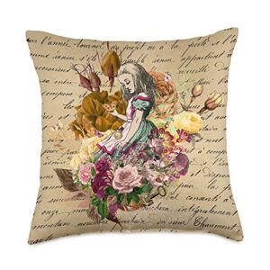 alice accessories alice in wonderland floral collage throw pillow, 18x18, multicolor