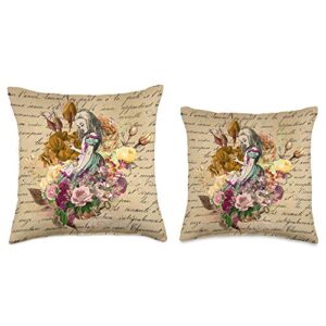 Alice Accessories Alice in Wonderland Floral Collage Throw Pillow, 18x18, Multicolor