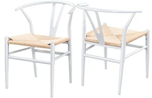 yaheetech set of 2 weave chair mid-century metal dining chair y-shaped backrest hemp seat, white