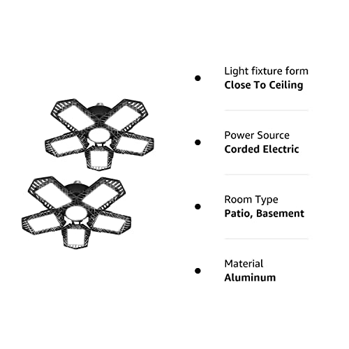 LECLSTAR 2-Pack Garage Light 160W LED Garage Light - 16000LM 6500K Deformable LED Garage Ceiling Light, LED Shop Light with 5 Multi-Position Panels, Easy-Installation LED Lights for Garage, Workshop