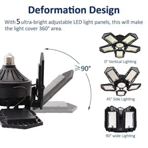 LECLSTAR 2-Pack Garage Light 160W LED Garage Light - 16000LM 6500K Deformable LED Garage Ceiling Light, LED Shop Light with 5 Multi-Position Panels, Easy-Installation LED Lights for Garage, Workshop