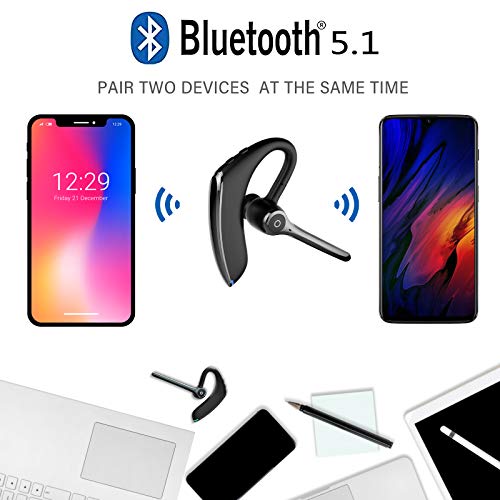 RicoRich Bluetooth Headset,Wireless Bluetooth Earpiece Earphone with Noise Cancelling Earbuds Mic,V5.1 for iPhone Android Cell Phones Driving/Business/Office/Trucker