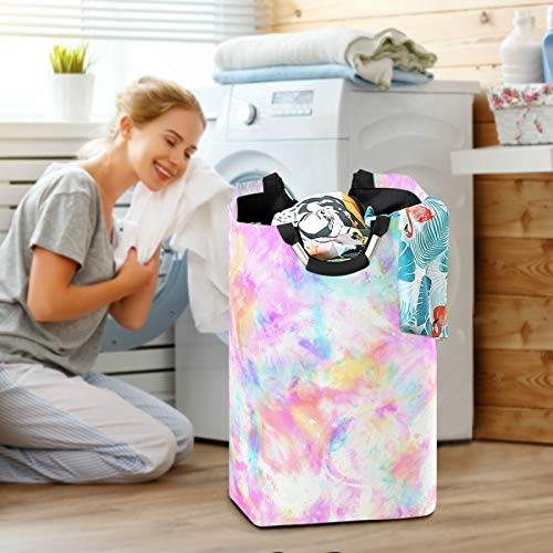 susiyo Kaleidoscope Tie Dye Print Laundry Basket Collapsible Laundry Hamper Foldable Dirty Clothes Bag Large Storage Basket with Handles for Kid Room Toy Bin Bathroom Clothing Organizer