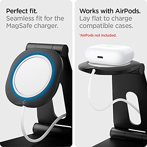 Spigen Mag Fit S Designed for MagSafe Charger Stand Aluminum Adjustable Phone Stand Compatible with iPhone 15/14/13/12 Series, AirPod Pro, AirPod Pro 2, AirPod 3 Charging Stand - Black