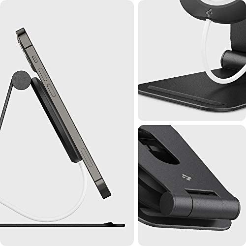 Spigen Mag Fit S Designed for MagSafe Charger Stand Aluminum Adjustable Phone Stand Compatible with iPhone 15/14/13/12 Series, AirPod Pro, AirPod Pro 2, AirPod 3 Charging Stand - Black