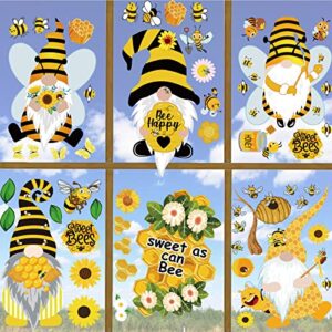 dmhirmg bee window clings honey bee window decals spring summer bee window stickers flower honeypot bees static clings removable honeycomb bee window decor for home party supply 9 sheets