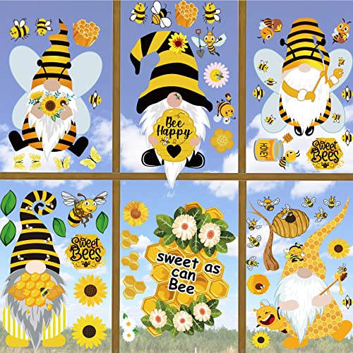 DmHirmg Bee Window Clings Honey Bee Window Decals Spring Summer Bee Window Stickers Flower Honeypot Bees Static Clings Removable Honeycomb Bee Window Decor for Home Party Supply 9 Sheets