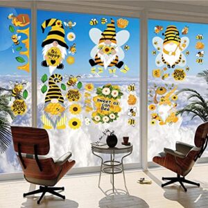 DmHirmg Bee Window Clings Honey Bee Window Decals Spring Summer Bee Window Stickers Flower Honeypot Bees Static Clings Removable Honeycomb Bee Window Decor for Home Party Supply 9 Sheets