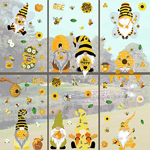 DmHirmg Bee Window Clings Honey Bee Window Decals Spring Summer Bee Window Stickers Flower Honeypot Bees Static Clings Removable Honeycomb Bee Window Decor for Home Party Supply 9 Sheets