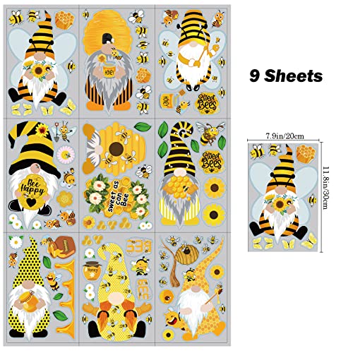 DmHirmg Bee Window Clings Honey Bee Window Decals Spring Summer Bee Window Stickers Flower Honeypot Bees Static Clings Removable Honeycomb Bee Window Decor for Home Party Supply 9 Sheets