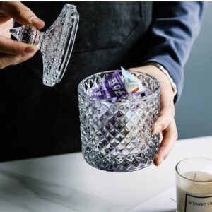 ericotry 1PCS 300m/10oz Crystal Glass Candy Dish with Crystal Lid Candy Box Sugar Bowl Tin Biscuit Barrel Decorative Candy Jar (Glazed)