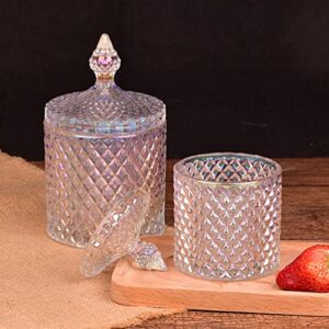 ericotry 1PCS 300m/10oz Crystal Glass Candy Dish with Crystal Lid Candy Box Sugar Bowl Tin Biscuit Barrel Decorative Candy Jar (Glazed)