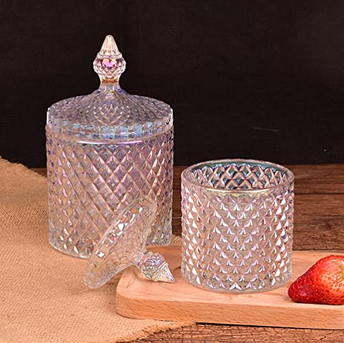 ericotry 1PCS 300m/10oz Crystal Glass Candy Dish with Crystal Lid Candy Box Sugar Bowl Tin Biscuit Barrel Decorative Candy Jar (Glazed)