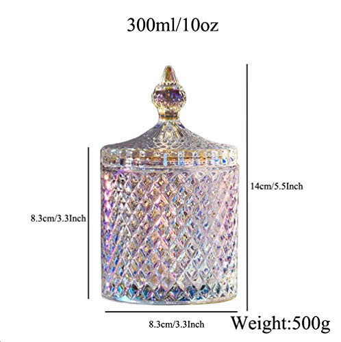 ericotry 1PCS 300m/10oz Crystal Glass Candy Dish with Crystal Lid Candy Box Sugar Bowl Tin Biscuit Barrel Decorative Candy Jar (Glazed)