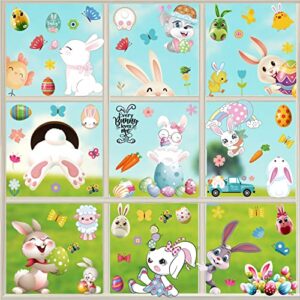 DmHirmg Easter Window Clings, Upgraded Static Easter Window Sticker, Easter Decorations Window Clings Stickers Decal,Cute Bunny Radish Eggs Carrot Decals for Kids School Office Home Glass Decals for Easter Home Party Decorations Supplies 9 Sheets