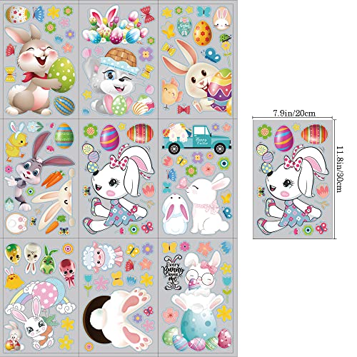 DmHirmg Easter Window Clings, Upgraded Static Easter Window Sticker, Easter Decorations Window Clings Stickers Decal,Cute Bunny Radish Eggs Carrot Decals for Kids School Office Home Glass Decals for Easter Home Party Decorations Supplies 9 Sheets