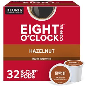eight o'clock coffee hazelnut single-serve keurig k-cup pods, medium roast coffee pods, 32 count