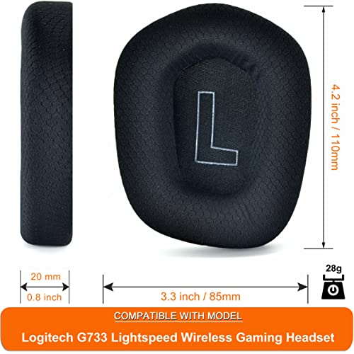 G733 Earpads - defean Replacement Ear Cushion Cover Compatible with Logitech G733 G 733 Lightspeed Wireless Gaming Headset,Ear Pads with Durable Mesh Fabric, Comfort Noise Isolation Foam (Black)
