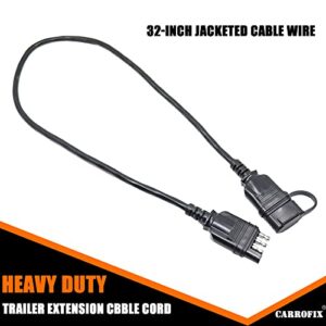 CARROFIX 4 Way Flat Trailer End Connector with 32-Inch Jacketed Cable Wire 4 Pin Trailer Wiring Extension