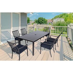 Mod Furniture Carter 7-Piece Modern Outdoor Patio Furniture Dining Set with All-Weather Aluminum Frames, 6 Padded Dining Chairs and 72"x40" Slat Table