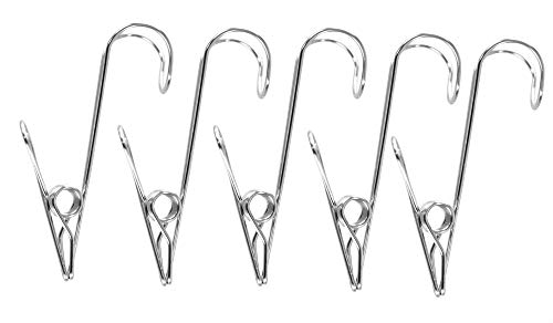 HOME-X Travel Hanging Clothes Pins, Clothes Clips Hooks, Portable Hangers for Clothes, Boot Hooks, Heavy Duty Metal Clips, 5 Pack, 4" L x 2 ½” W x 1" H