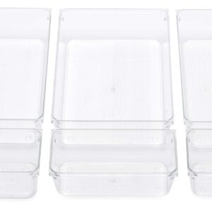 Clear Drawer Organizer - Easily Organize and Customize the Layout of Drawers. Great for Office Desk, Utensils, Cosmetics and Makeup. (8-Piece Set)