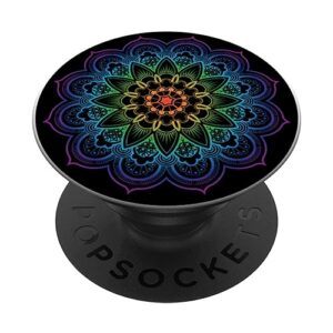 colorful sacred geometry yoga mantra psychedelic mandala popsockets popgrip: swappable grip for phones & tablets popsockets standard popgrip