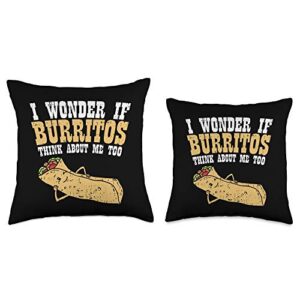 Taco Mexican Foodie Nacho Tortilla Apparel I Wonder Think About Me Too-Funny Burrito Throw Pillow, 18x18, Multicolor