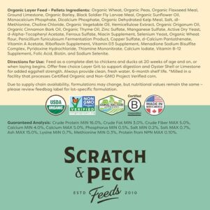 Scratch and Peck Feeds Organic Layer Pellets 16% - Premium Chicken and Duck Feed Formulated with Sustainable Grub Protein, Vitamins, and Minerals – 25 lbs