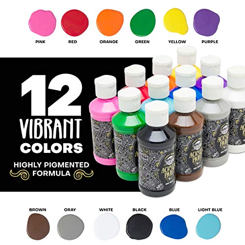 Dragon Drew 12 Colors Acrylic Paint Set (4 fl oz/120ml each) | Nontoxic Multi-Surface Craft Painting | For Kids & DIY Projects | Canvas, Paper, Wood, Styrofoam, Plaster, Fabric and More