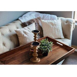 MAGIGO 32 x 18 Inches Extra Large Rectangle Black Walnut Wood Ottoman Tray with Handles, Serve Tea, Coffee Classic Wooden Decorative Serving Tray