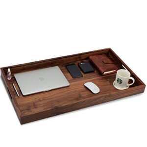 MAGIGO 32 x 18 Inches Extra Large Rectangle Black Walnut Wood Ottoman Tray with Handles, Serve Tea, Coffee Classic Wooden Decorative Serving Tray