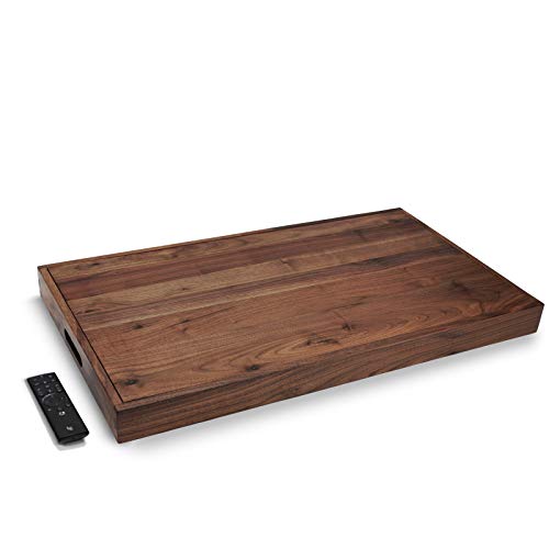 MAGIGO 32 x 18 Inches Extra Large Rectangle Black Walnut Wood Ottoman Tray with Handles, Serve Tea, Coffee Classic Wooden Decorative Serving Tray