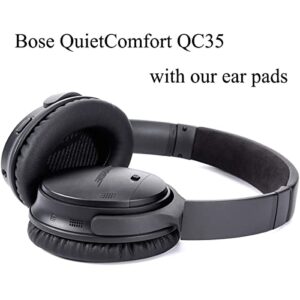 Krone Kalpasmos Premium Bose QC35 Headphones Ear Pads, Fits QuietComfort 35 ii / QC25 / QC2 / QC15 / Ae2 / Ae2i / Ae2w / SoundTrue & SoundLink(Over-Ear), Memory Foam Cushion – Black + Grey Fabric