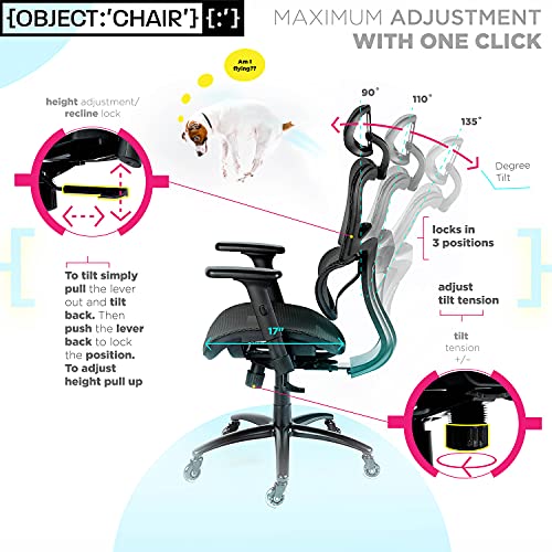 OBJECTCHAIR ErgoPro Ergonomic Office Chair - Desk Chair with Adjustable Lumbar Support, Breathable Mesh Back and Wheels - Gaming Chair, Computer Chair, Home Office Desk Chairs, Rolling Chair (Blue)