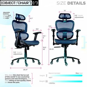 OBJECTCHAIR ErgoPro Ergonomic Office Chair - Desk Chair with Adjustable Lumbar Support, Breathable Mesh Back and Wheels - Gaming Chair, Computer Chair, Home Office Desk Chairs, Rolling Chair (Blue)