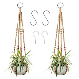 augshy 2 pcs plant hangers hanging plant holder for indoor outdoor decor macrame hanging planter basket with 4 hooks(35 inch)