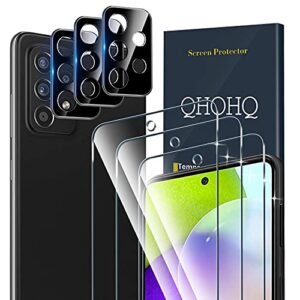 qhohq 3 pack screen protector for samsung galaxy a52 4g/a52 5g/a52s 5g with 3 pack camera lens protector, tempered glass film, 9h hardness, hd, anti-scratch, 2.5d edge, anti-fingerprint, easy to install