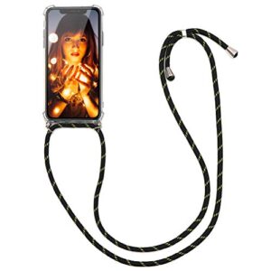 kapuctw necklace transparent airbag case for iphone 12 pro/iphone 12 6.1"- fashion clear cell crossbody phone mobile cover holder with cord strap neck lanyard protective shock bumper, black yellow