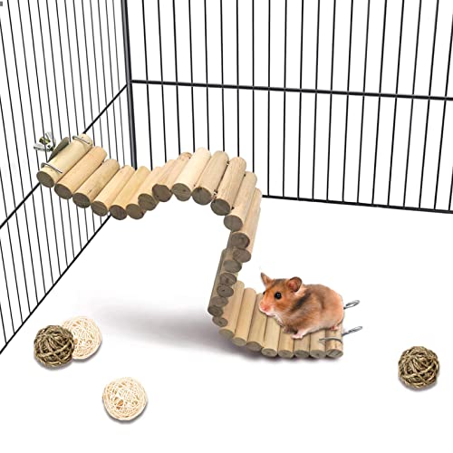 kathson 6 Pcs Wooden Hamster Suspension Ladder Bridge,Bendable Long Climbing Ladders Pet Cage Toy Accessories Hideout Natural Chew Balls for Mouse Chipmunk Rabbits and Other Small Animals