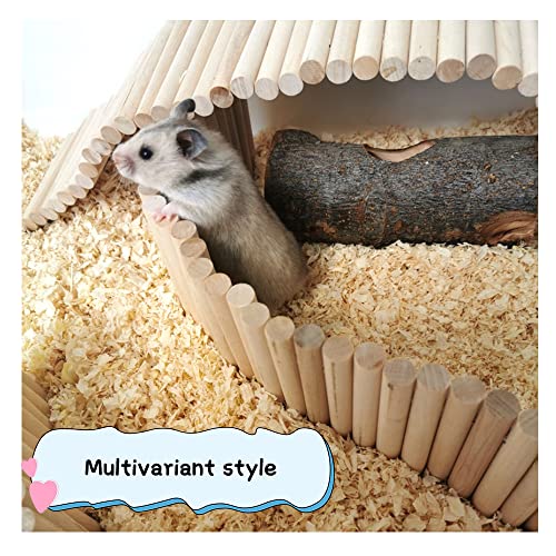 kathson 6 Pcs Wooden Hamster Suspension Ladder Bridge,Bendable Long Climbing Ladders Pet Cage Toy Accessories Hideout Natural Chew Balls for Mouse Chipmunk Rabbits and Other Small Animals