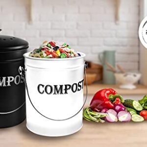 Compost Bin Kitchen 1.3 Gallon Smell Free Charcoal Filter Countertop Compost Bin with Lid - Stainless Steel Rust-Free Composting Bin for Kitchen Counter Compost Bucket Includes a Spare Filter (Black