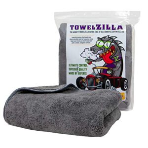 arkwright towelzilla microfiber cleaning cloths - 800 gsm ultra-thick, lint free car drying towel for polishing, washing, auto detailing, 25 x 36 in, grey
